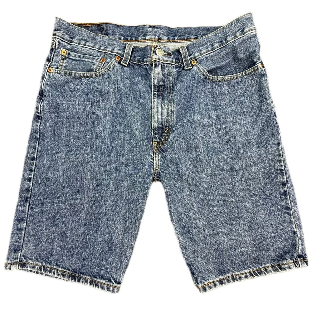 Levi's 505‎ Denim Shorts Mens 34 Blue Regular Fit Straight Leg Mid Wash Jorts